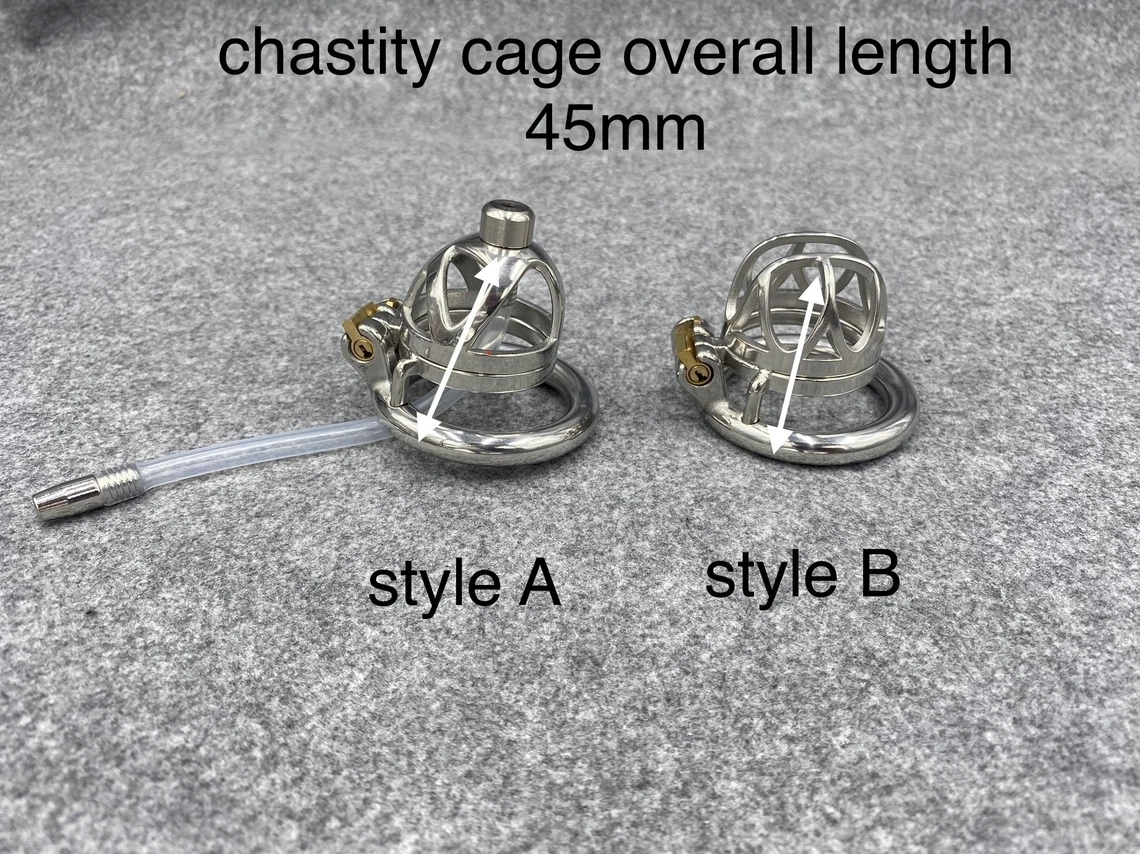 2 Styles Optional Male Chastity Device 45mm/1.77inch Length Stainless Steel Short Cock Cage