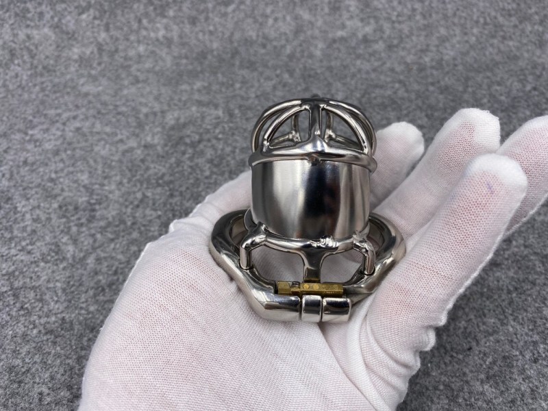 Male Chastity Device Stainless Steel Kink Shape Hinged Base Ring Cock Cage 65mm/2.56inch Length