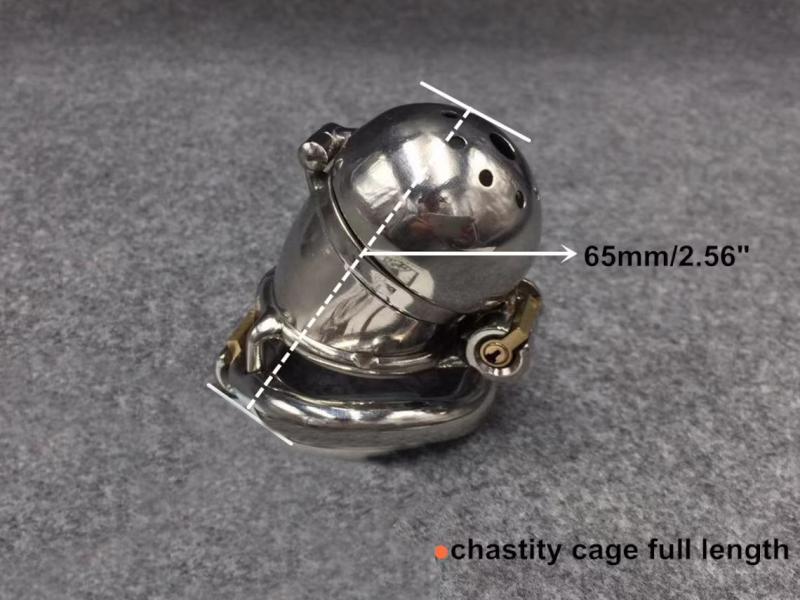 2 Locks Design 65mm/2.56inch Length Chastity Cage Stainless Steel Metal Cock Cage with Hinged Base Ring