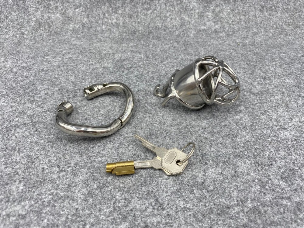 Male Chastity Device Stainless Steel Kink Shape Hinged Base Ring Cock Cage 65mm/2.56inch Length