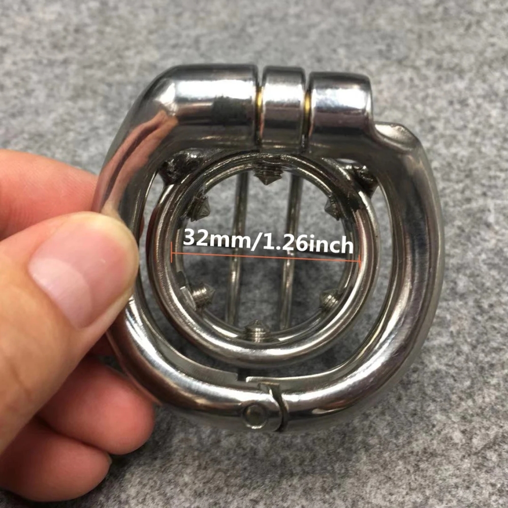 Male Chastity Device Stainless Steel Metal Spikes Cock Cage 55mm/2.2inch Length with Hinged Base Ring