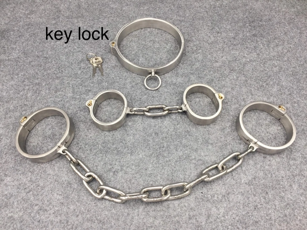 Handcuff Kit Stainless Steel Shackles 3 In 1 Kit Collar+Handcuffs+Ankle Cuffs ...