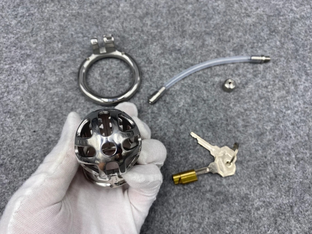 Male Chastity Device 95mm/3.75inch Length Stainless Steel Cock Cage with Catheter