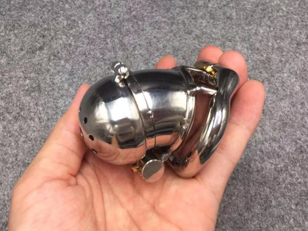 2 Locks Design 65mm/2.56inch Length Chastity Cage Stainless Steel Metal Cock Cage with Hinged Base Ring