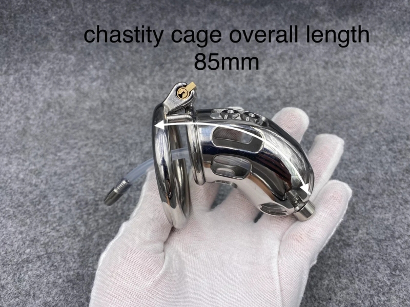 Male Chastity Device 95mm/3.75inch Length Stainless Steel Cock Cage with Catheter
