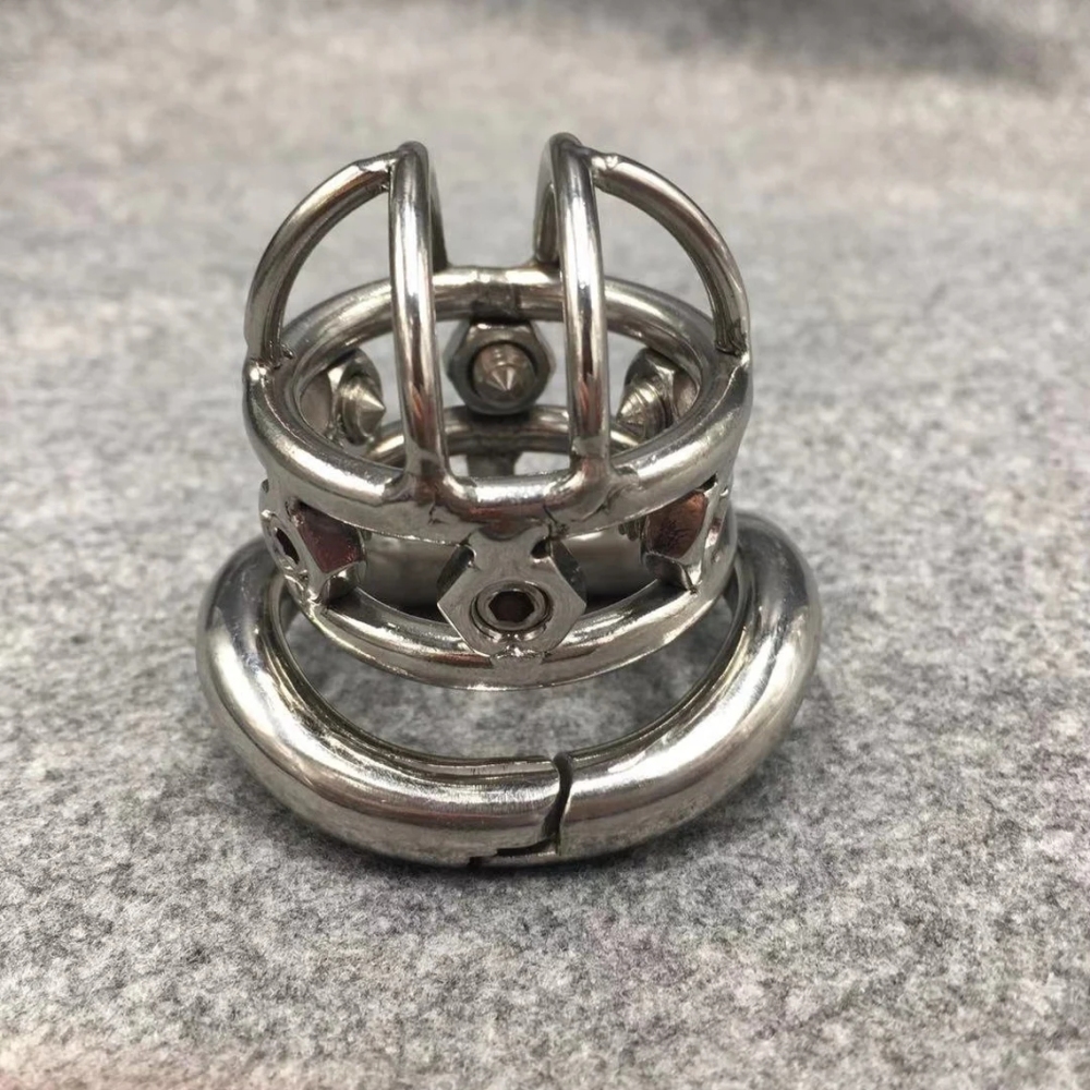 Male Chastity Device Stainless Steel Metal Spikes Cock Cage 55mm/2.2inch Length with Hinged Base Ring