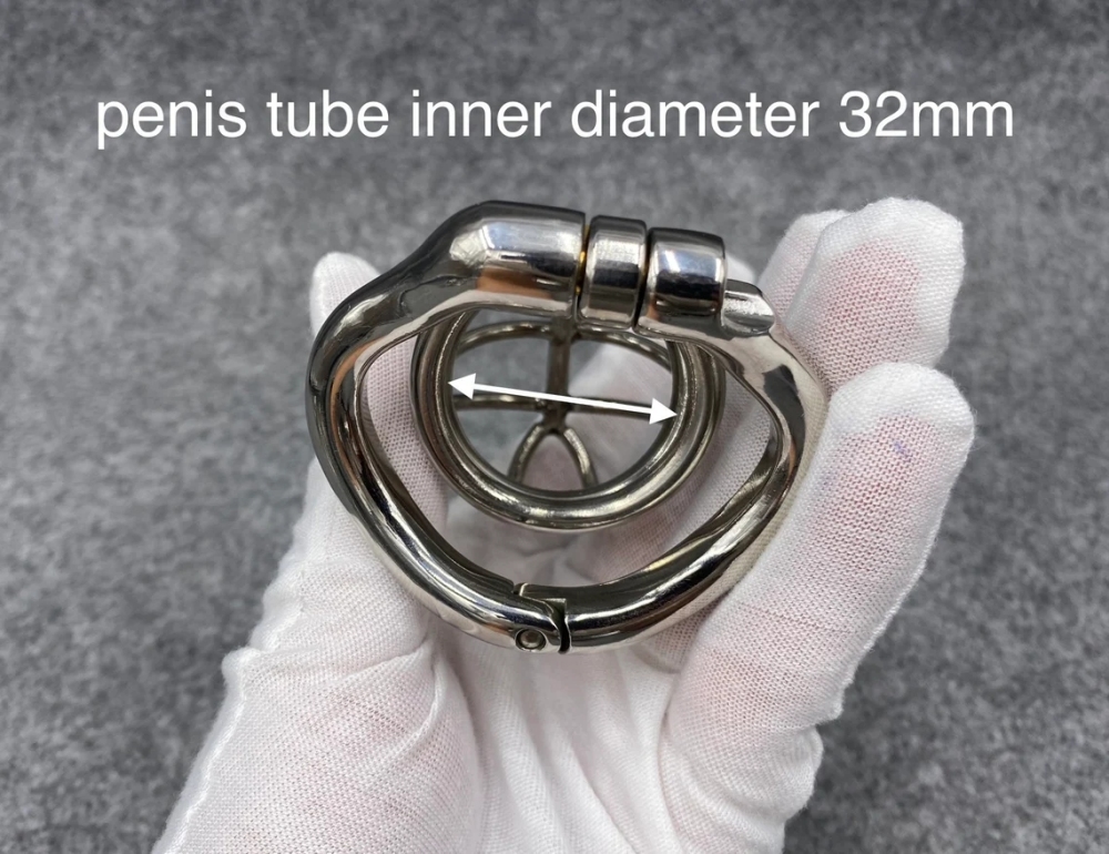 Male Chastity Device Stainless Steel Kink Shape Cock Cage 65mm/2.56inch Length with Hinged Base Ring