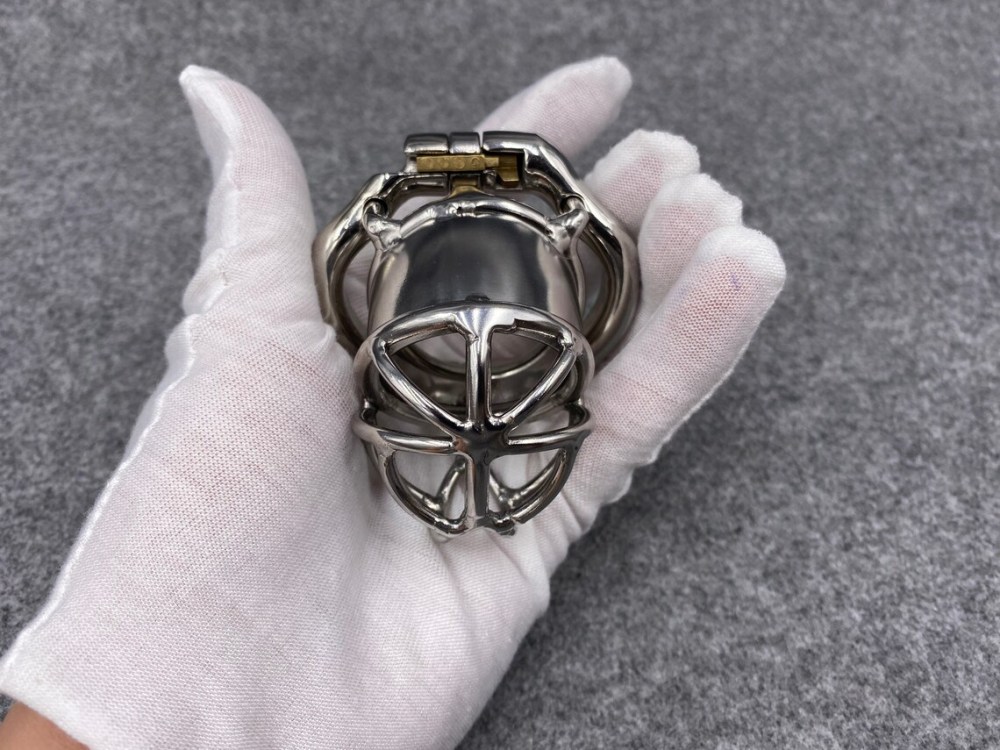 Male Chastity Device Stainless Steel Kink Shape Hinged Base Ring Cock Cage 65mm/2.56inch Length