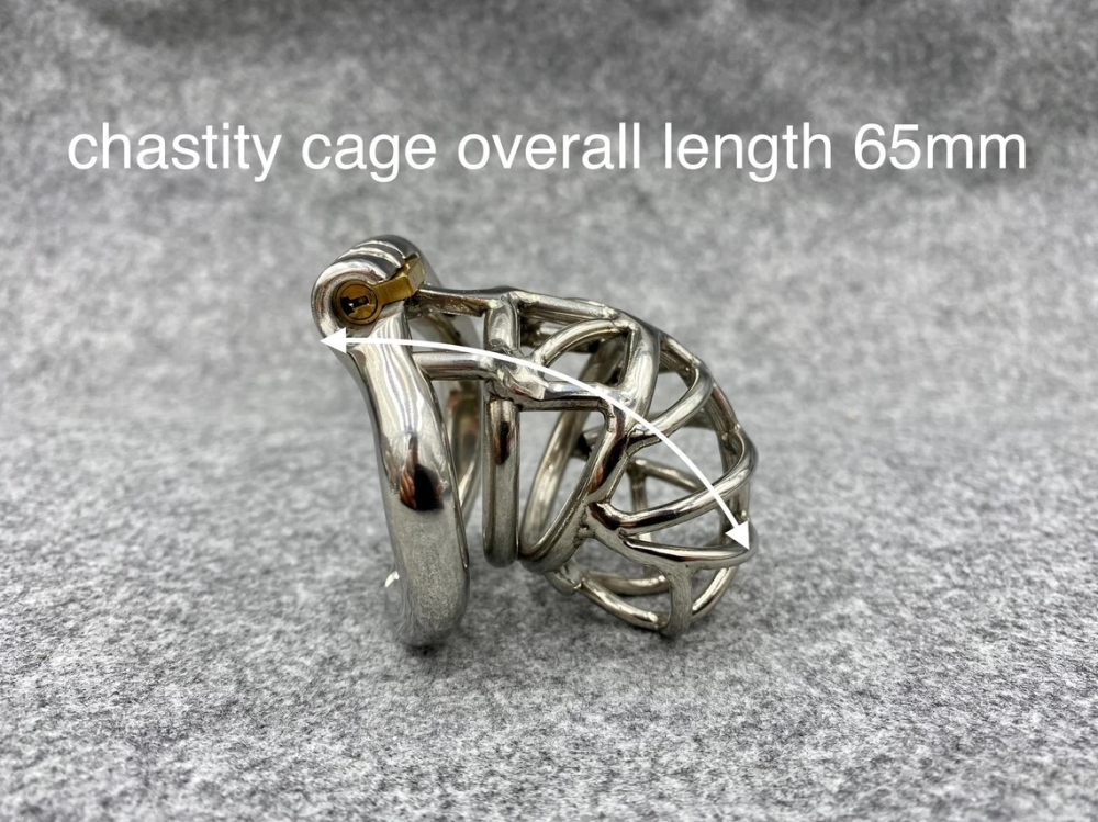 Male Chastity Device Stainless Steel Kink Shape Cock Cage 65mm/2.56inch Length with Hinged Base Ring