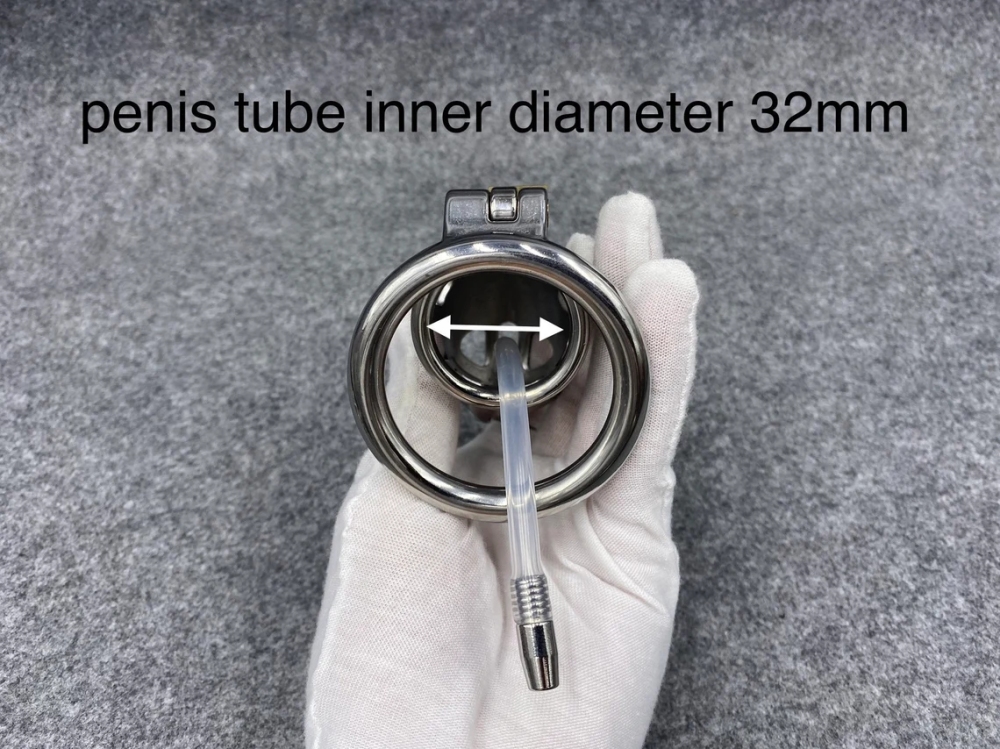 Male Chastity Device 95mm/3.75inch Length Stainless Steel Cock Cage with Catheter