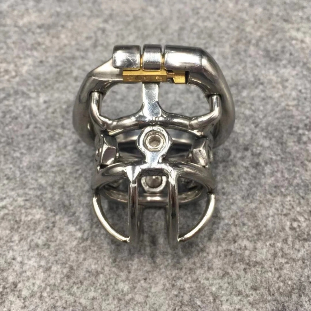 Male Chastity Device Stainless Steel Metal Spikes Cock Cage 55mm/2.2inch Length with Hinged Base Ring