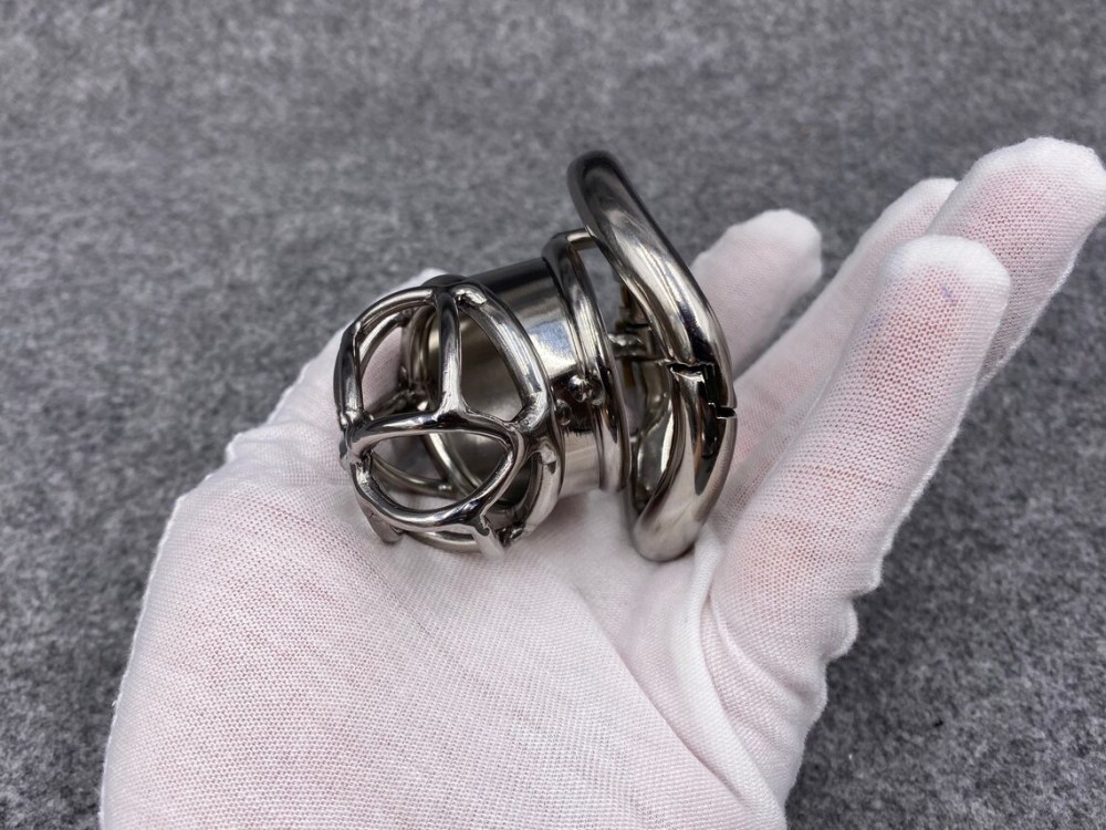 Male Chastity Device Stainless Steel Kink Shape Hinged Base Ring Cock Cage 65mm/2.56inch Length
