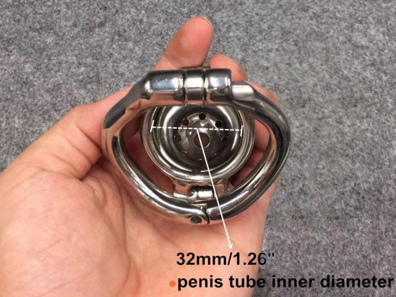 2 Locks Design 65mm/2.56inch Length Chastity Cage Stainless Steel Metal Cock Cage with Hinged Base Ring