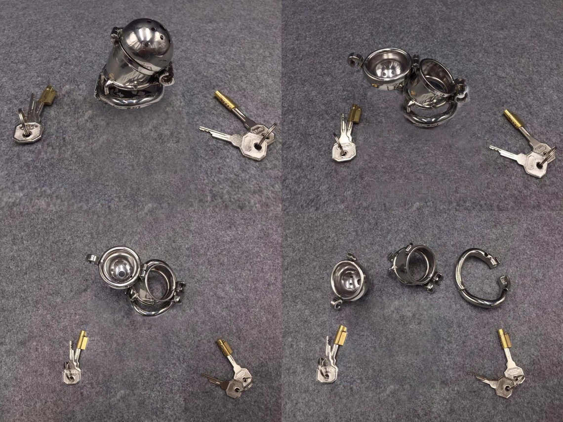 2 Locks Design 65mm/2.56inch Length Chastity Cage Stainless Steel Metal Cock Cage with Hinged Base Ring