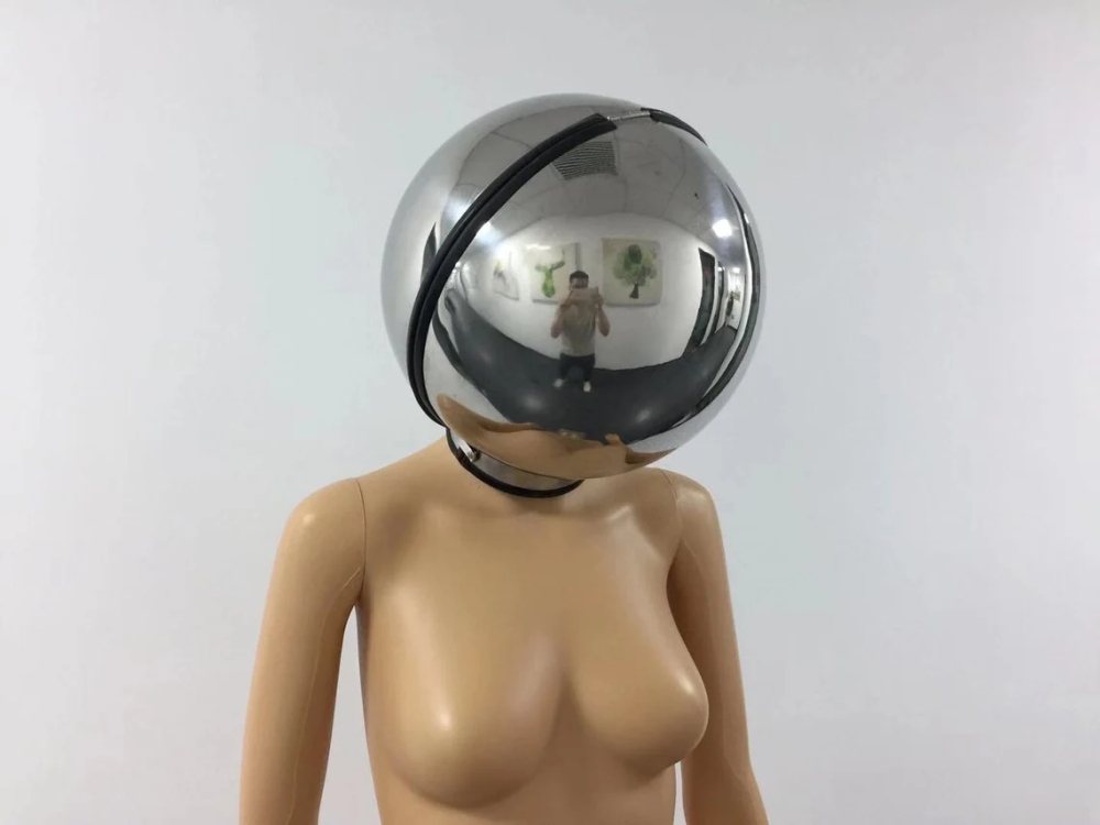 Stainless Steel Headhood Ball Shape Enclosed Helmet for Chocking Bondage