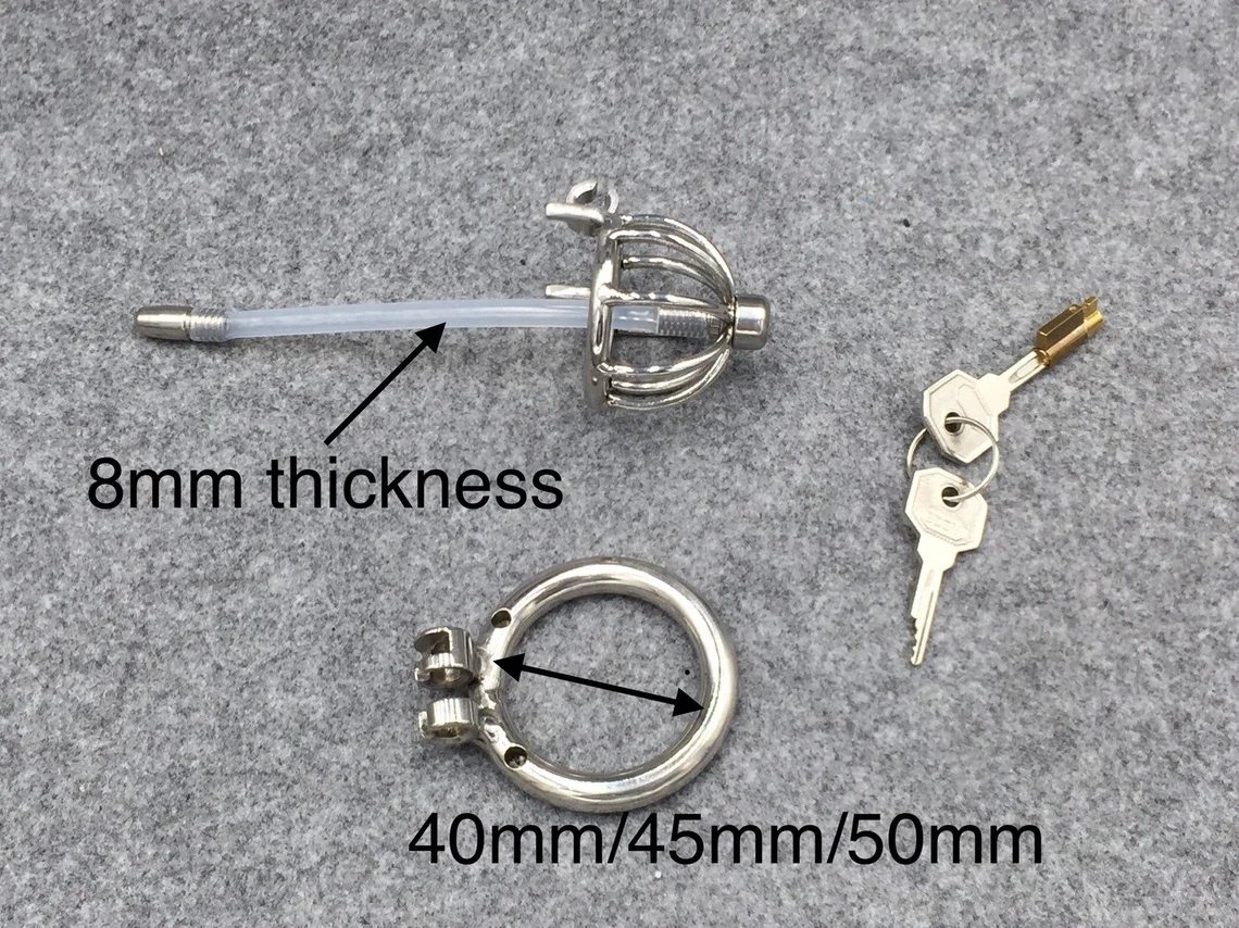 Male Chastity Device 45mm/1.77inch Length Stainless Steel Short Cock Cage with Catheter