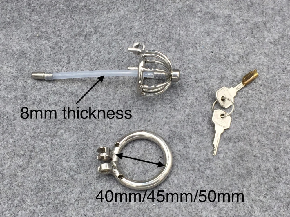 Male Chastity Device 45mm/1.77inch Length Stainless Steel Short Cock Cage with Catheter