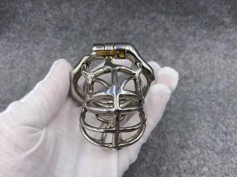 Male Chastity Device Stainless Steel Kink Shape Cock Cage 65mm/2.56inch Length with Hinged Base Ring