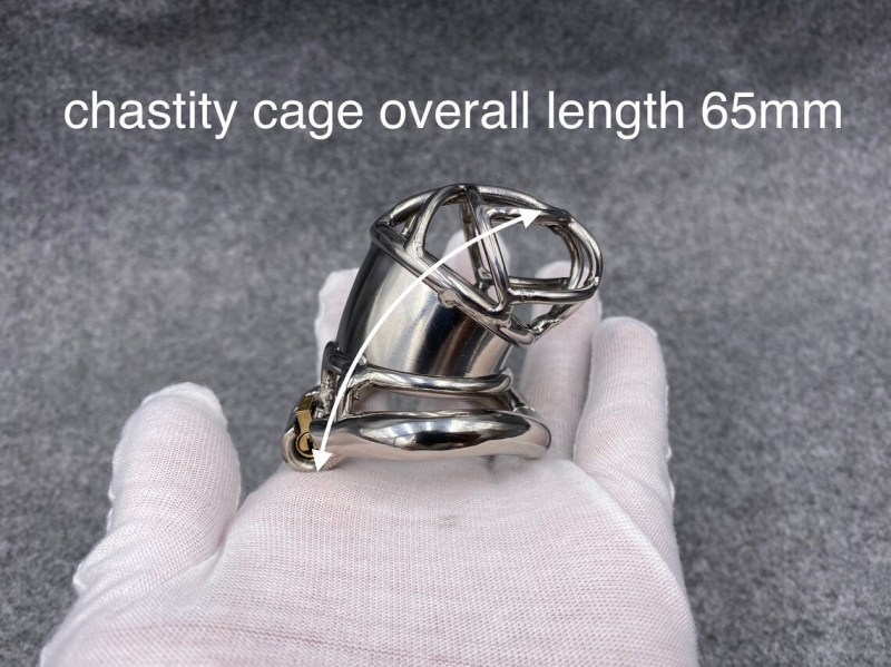 Male Chastity Device Stainless Steel Kink Shape Hinged Base Ring Cock Cage 65mm/2.56inch Length