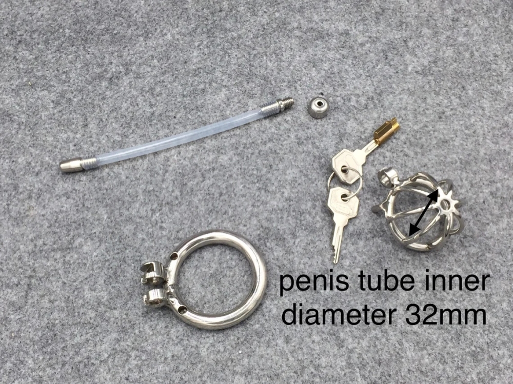 Male Chastity Device 45mm/1.77inch Length Stainless Steel Short Cock Cage with Catheter