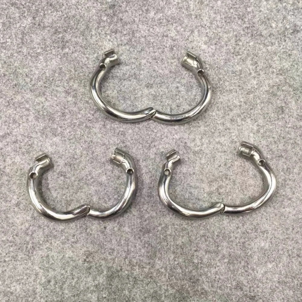 Male Chastity Device Stainless Steel Kink Shape Cock Cage 65mm/2.56inch Length with Hinged Base Ring