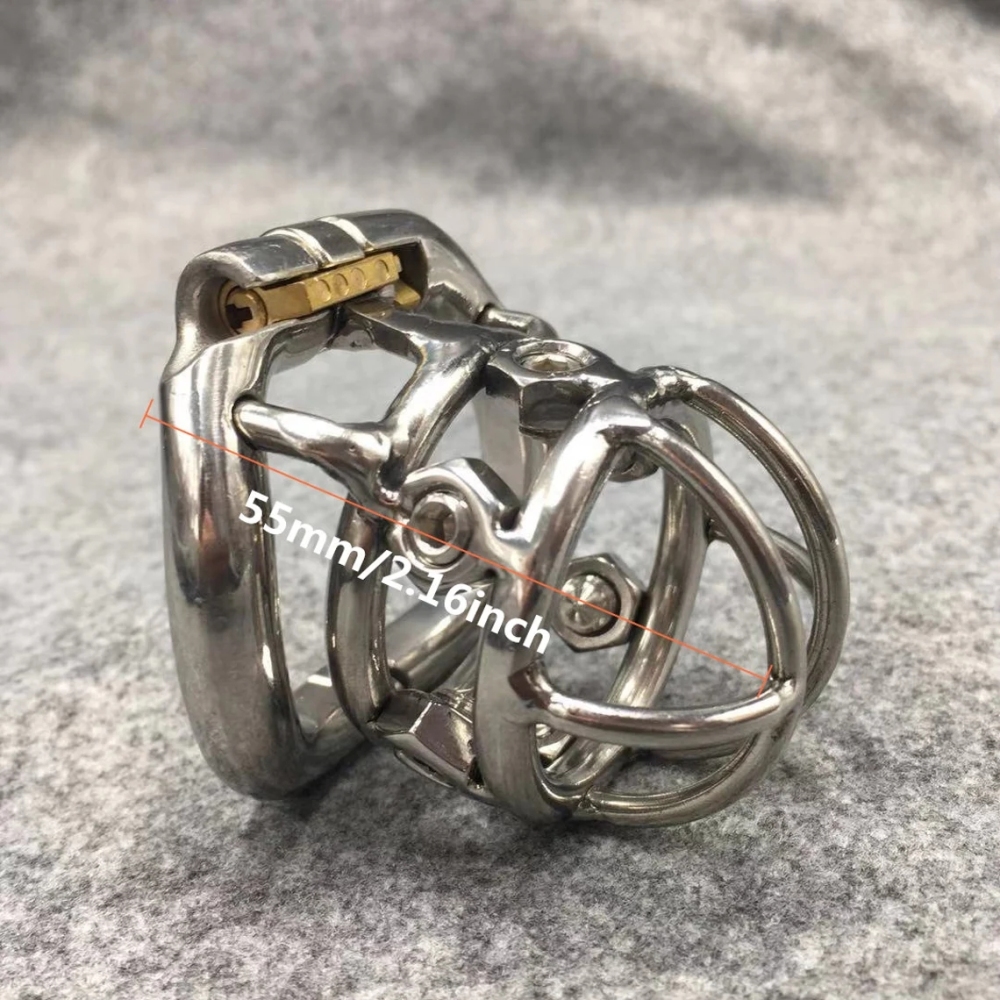 Male Chastity Device Stainless Steel Metal Spikes Cock Cage 55mm/2.2inch Length with Hinged Base Ring