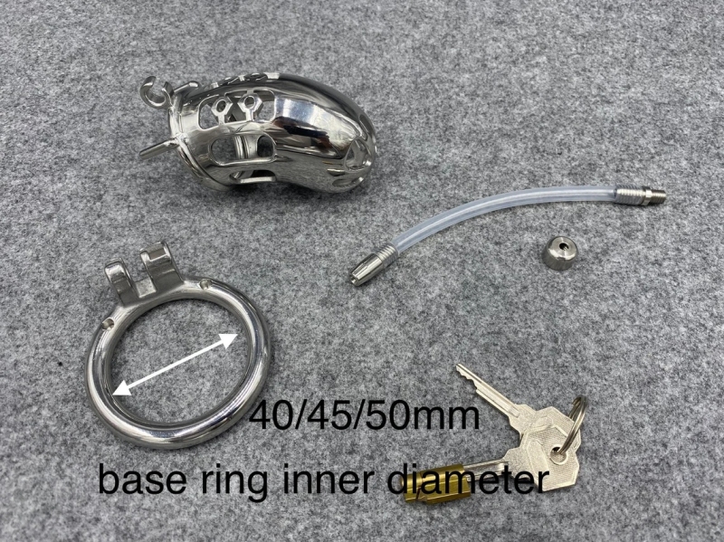 Male Chastity Device 95mm/3.75inch Length Stainless Steel Cock Cage with Catheter
