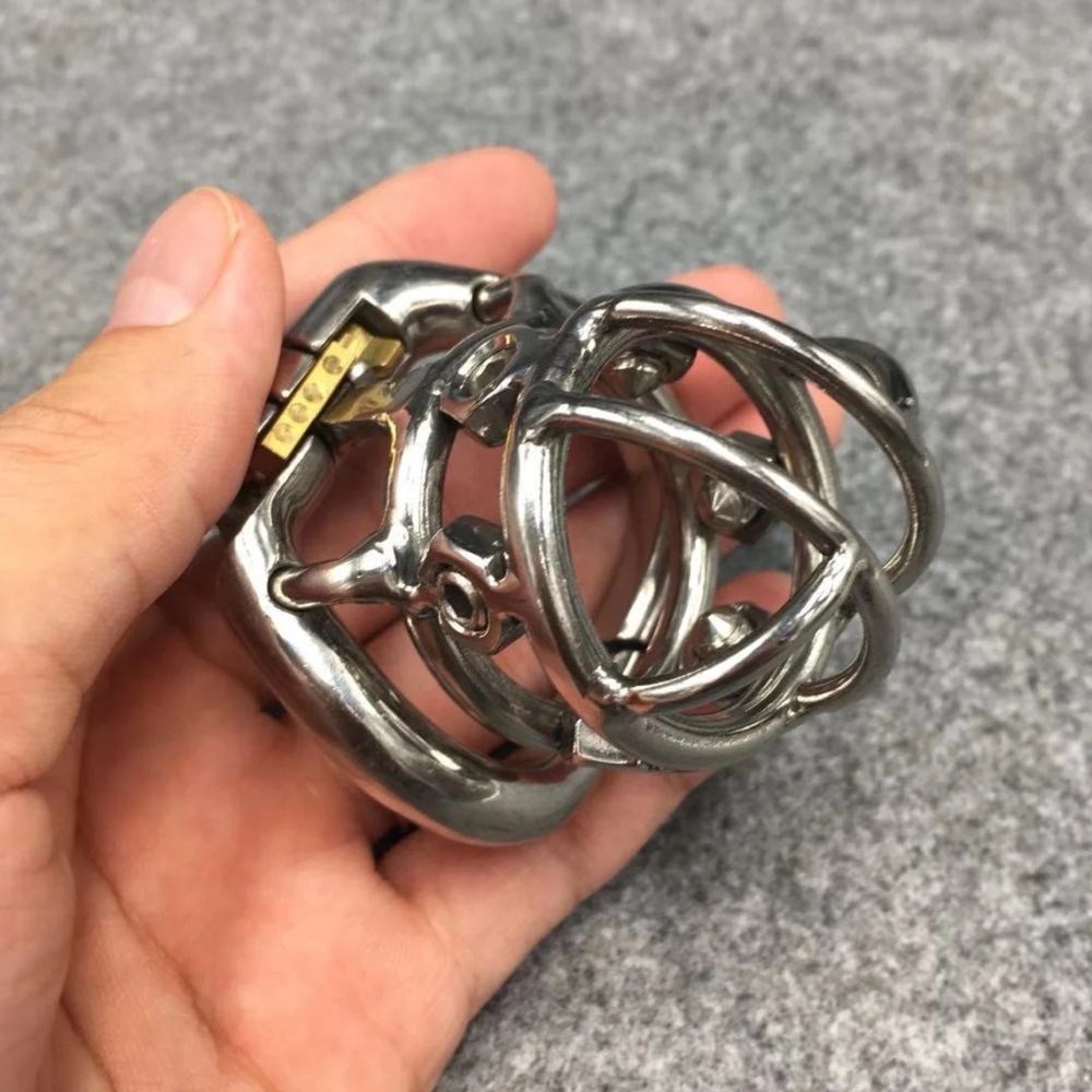 Male Chastity Device Stainless Steel Metal Spikes Cock Cage 55mm/2.2inch Length with Hinged Base Ring