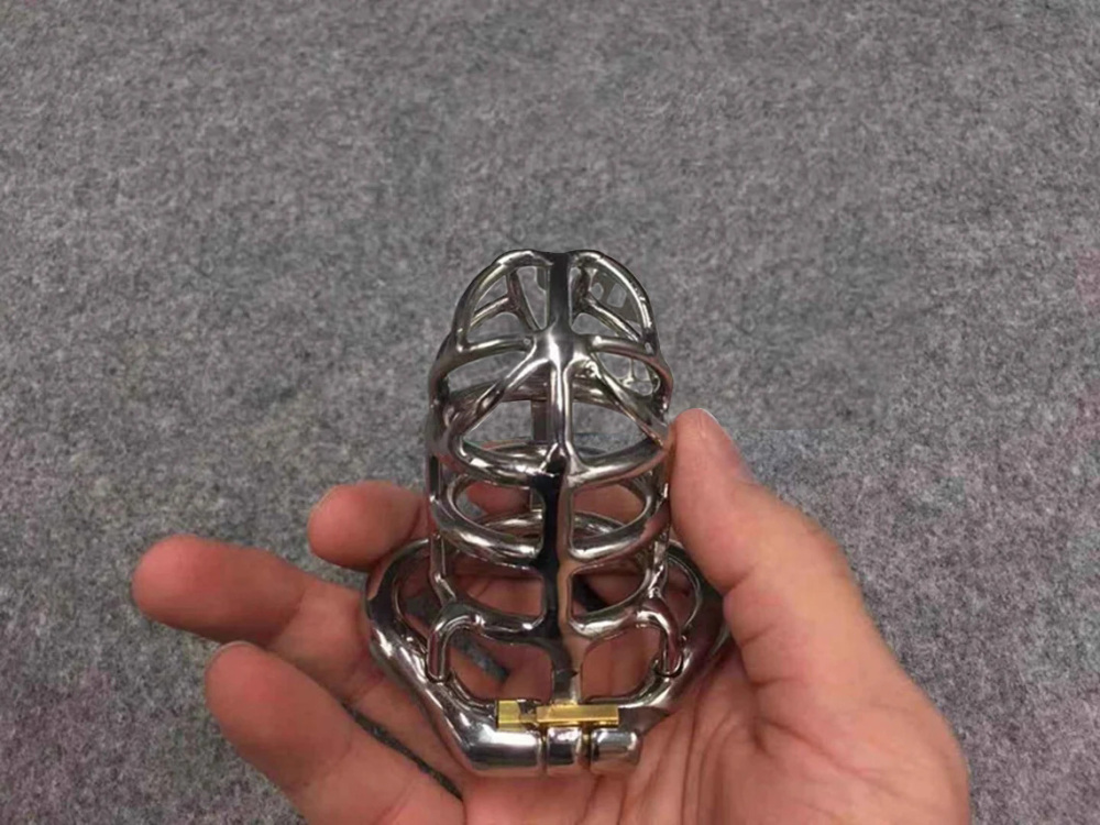 Male Chastity Device Stainless Steel Metal Cock Cage 83mm/3.26inch Length with Hinged Base Ring