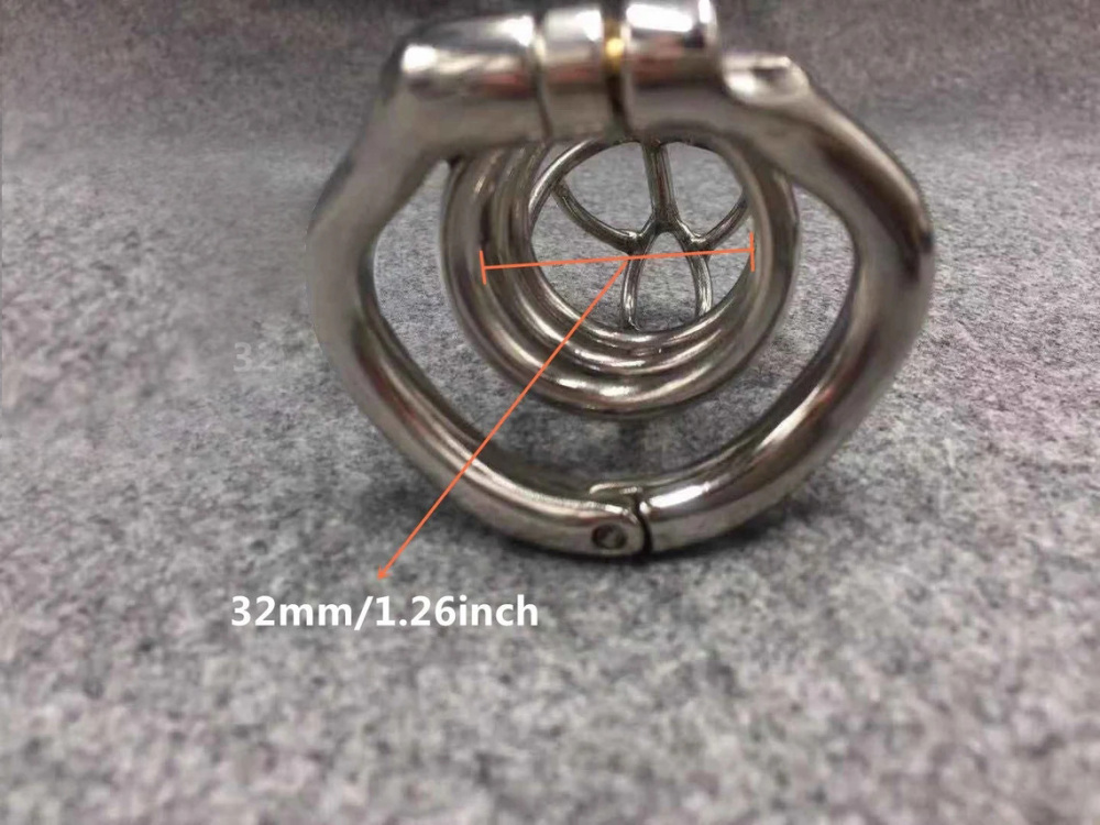 Male Chastity Device Stainless Steel Metal Cock Cage 83mm/3.26inch Length with Hinged Base Ring