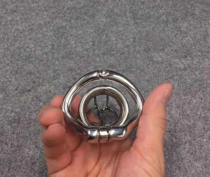 Male Chastity Device Stainless Steel Metal Cock Cage 83mm/3.26inch Length with Hinged Base Ring