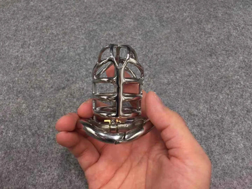 Male Chastity Device Stainless Steel Metal Cock Cage 83mm/3.26inch Length with Hinged Base Ring