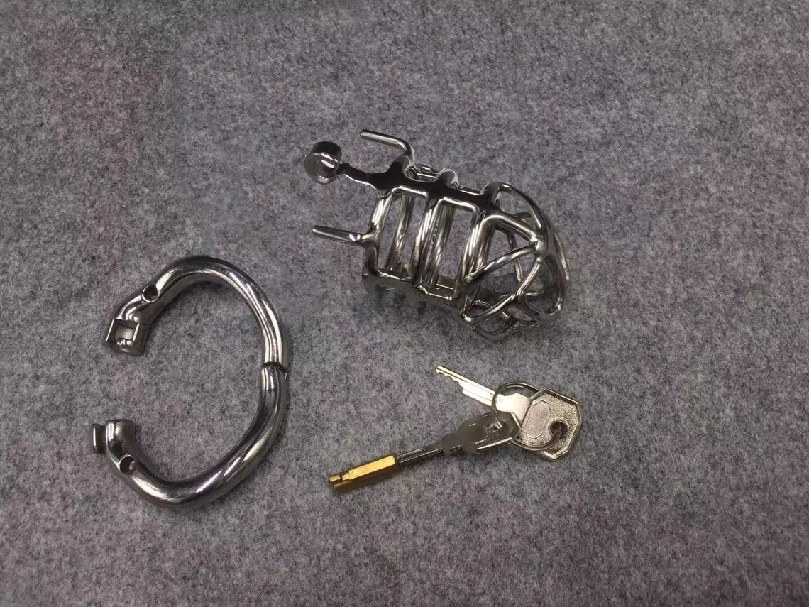 Male Chastity Device Stainless Steel Metal Cock Cage 83mm/3.26inch Length with Hinged Base Ring