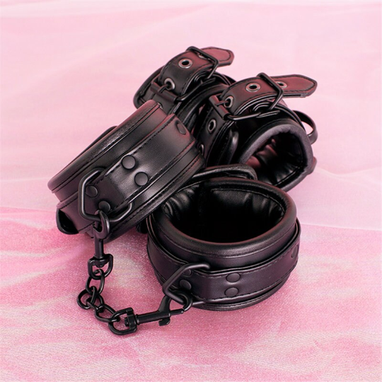 Premium PU Leather Size Adjustable Bondage Restraints Kit Including Hand Cuffs Ankle Cuffs Neck Collar