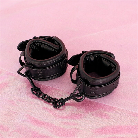 Premium PU Leather Size Adjustable Bondage Restraints Kit Including Hand Cuffs Ankle Cuffs Neck Collar