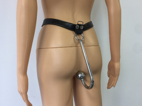 Stainless Steel Anal Hook With Leather Waist Belt