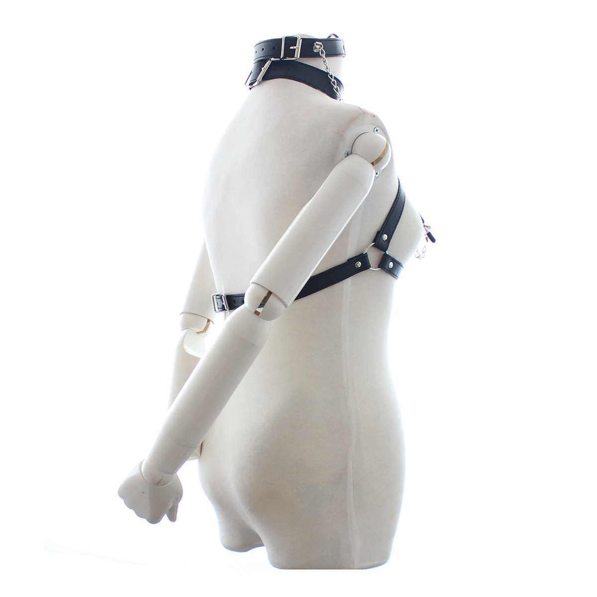 PU Leather Collar Bra Underwear with Mouth Gag with Nipple Clamps