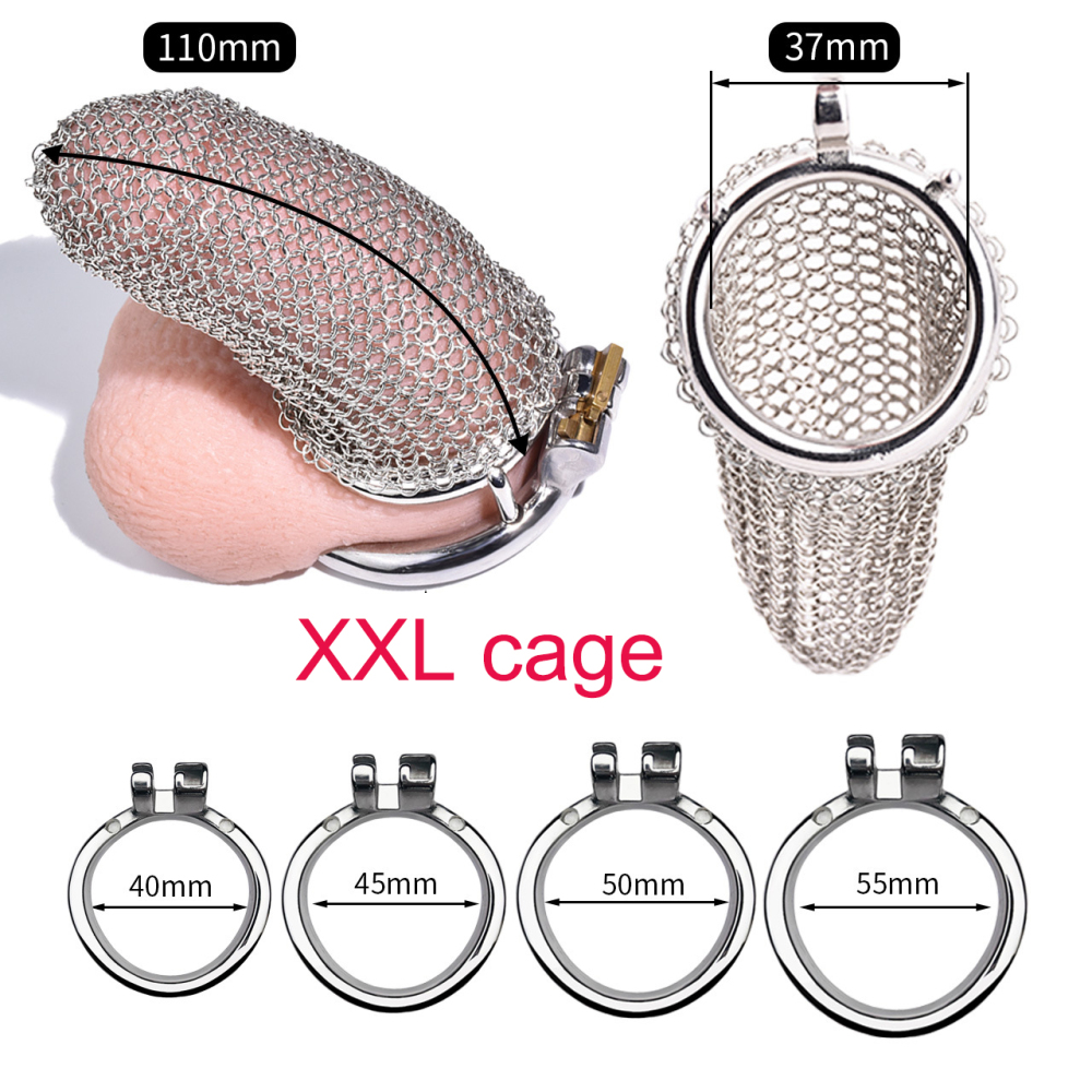 Stainless Steel Chastity Cage Mesh Lock Cock Cage 5 Lengths
