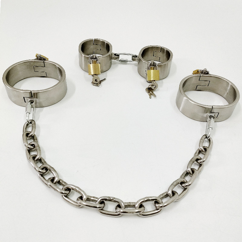 Stainless Steel Padlock 3 In 1 Kit Collar+Handcuffs+Ankle Cuffs Bondage Gear Set