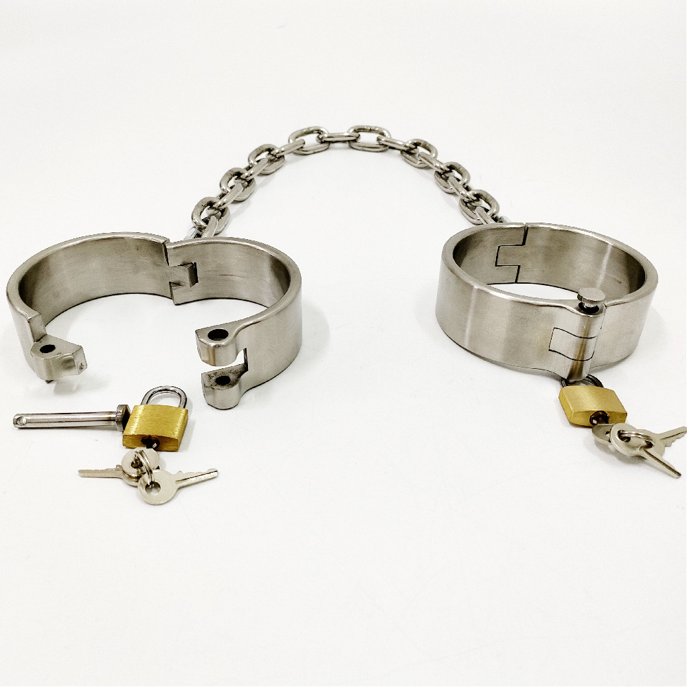 Stainless Steel Padlock 3 In 1 Kit Collar+Handcuffs+Ankle Cuffs Bondage Gear Set