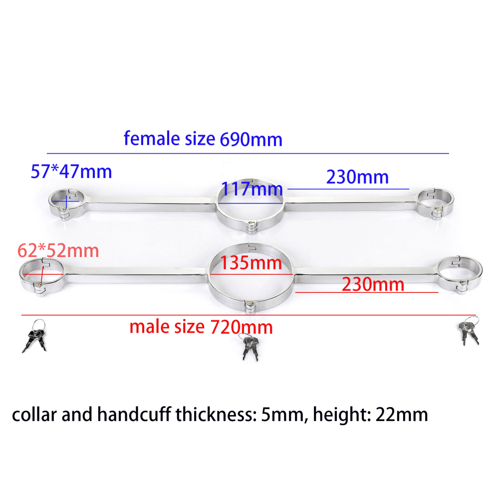 One Line Shape Stainless Steel Handcuffs And Collar Bondage Gear