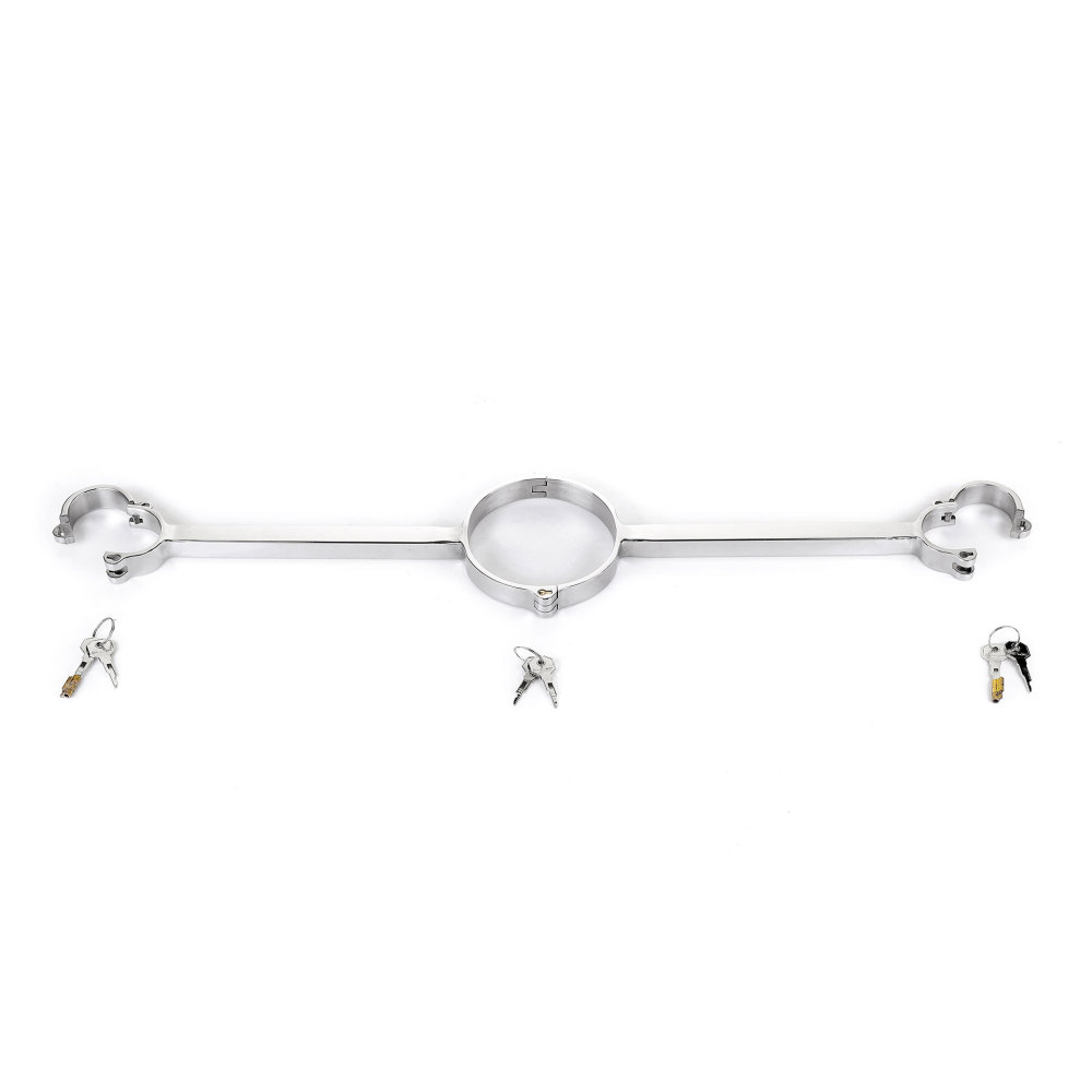 One Line Shape Stainless Steel Handcuffs And Collar Bondage Gear