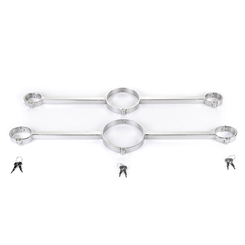 One Line Shape Stainless Steel Handcuffs And Collar Bondage Gear
