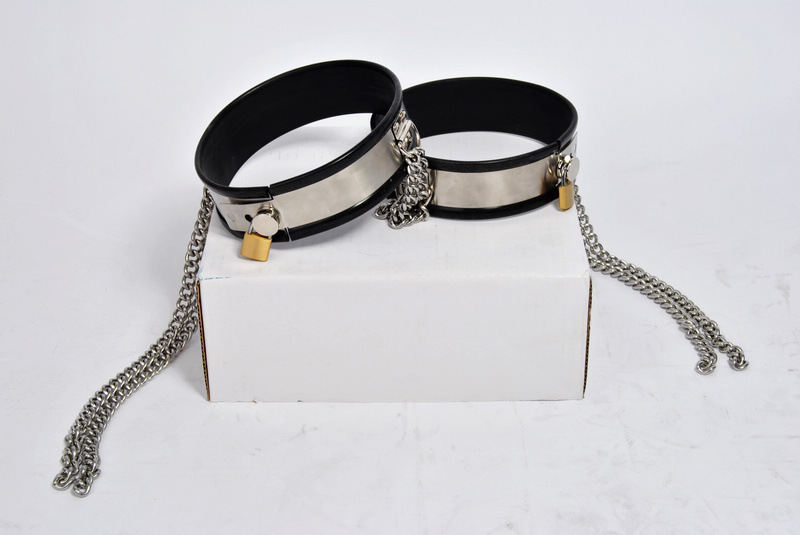 Stainless Steel Silicone Liner Thigh Ring Chain Chastity Belt Leg Cuffs With Lock