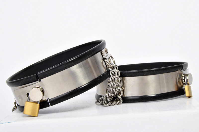 Stainless Steel Silicone Liner Thigh Ring Chain Chastity Belt Leg Cuffs With Lock