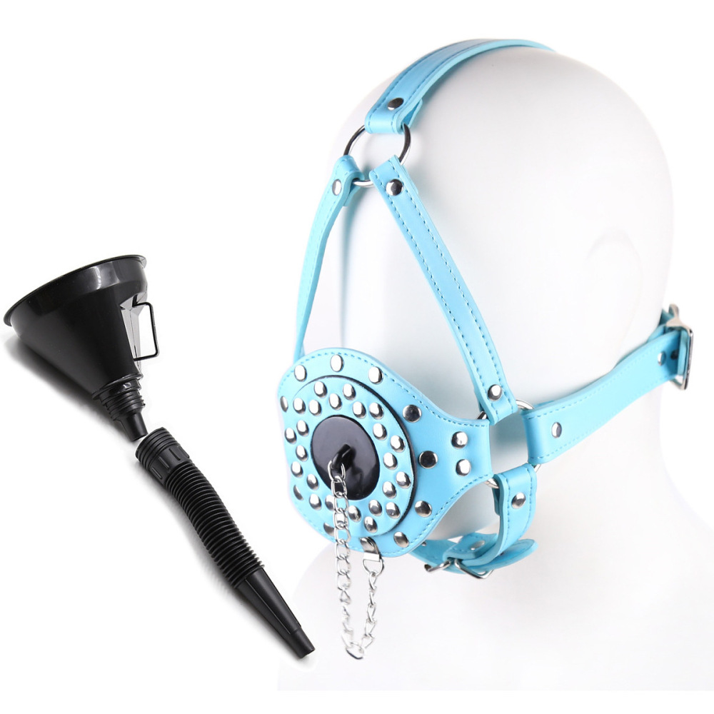 PU Leather Mouth Gag with Water Funnel