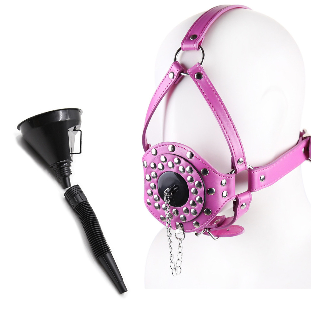 PU Leather Mouth Gag with Water Funnel