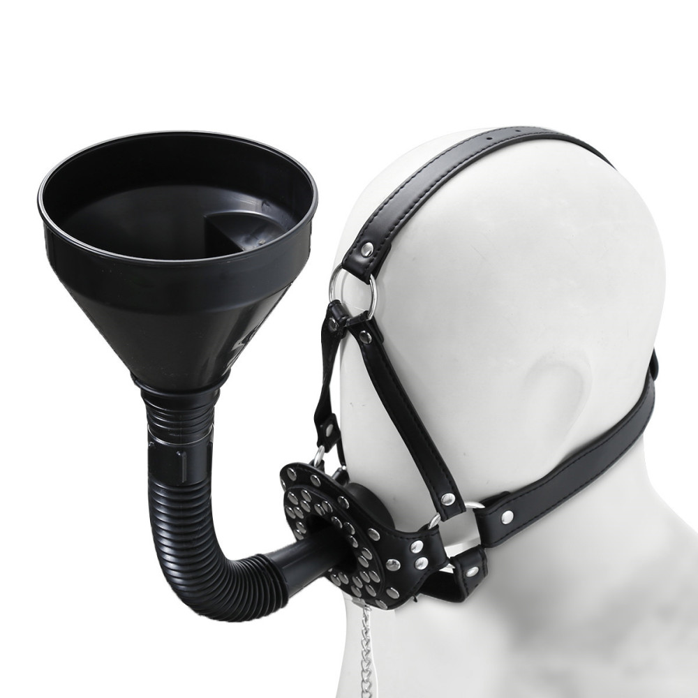 PU Leather Mouth Gag with Water Funnel