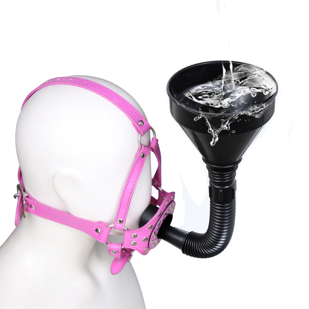PU Leather Mouth Gag with Water Funnel