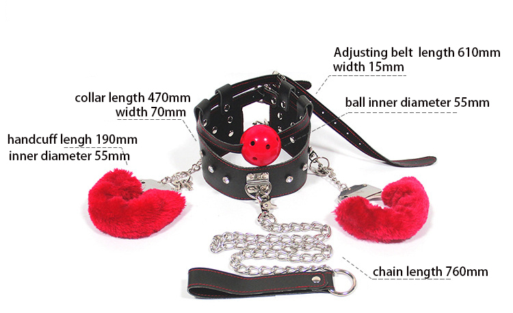 Collar + Handcuffs + Ball Gag Kit Leather Bondage Gear